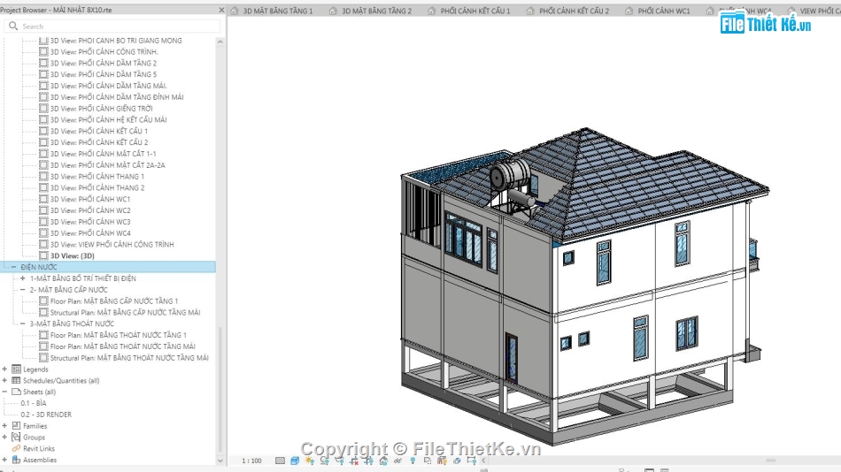 biệt thự 2 tầng,revit biệt thự 2 tầng,biệt thự revit