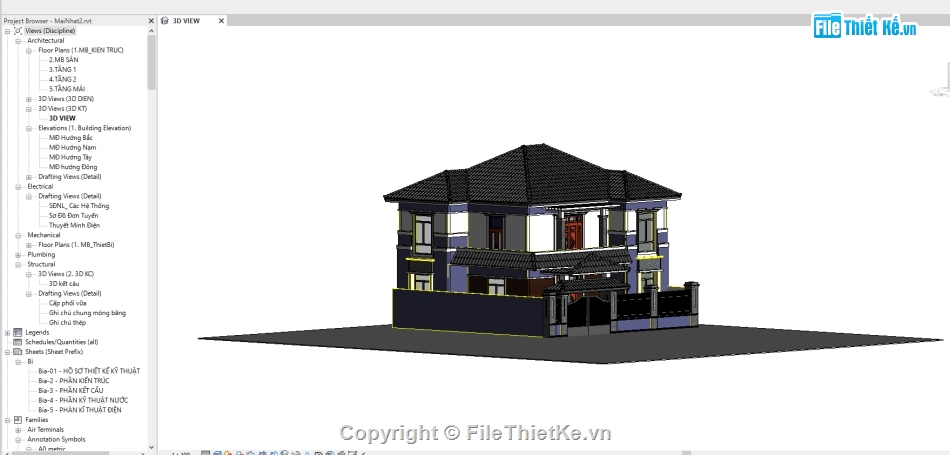 biệt thự 2 tầng,Revit Biệt thự 2 tầng,File revit Biệt thự 2 tầng,bản vẽ revit Biệt thự 2 tầng