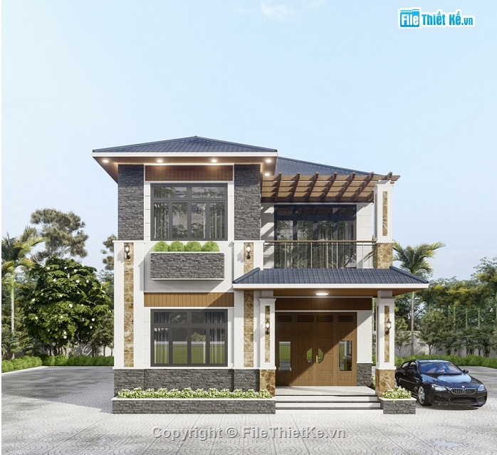 Revit biệt thự 2 tầng,Revit mái nhật 2 tầng,bản vẽ revit nhà mái nhật,File revit biệt thự 2 tầng,Biệt thự 2 tầng revit