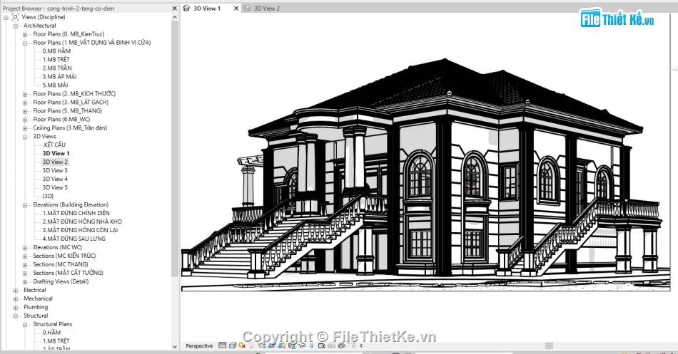 REVIT Biệt thự cổ điển 2 tầng,REVIT Biệt thự 2 tầng,REVIT Biệt thự,REVIT Biệt thự 2 tầng