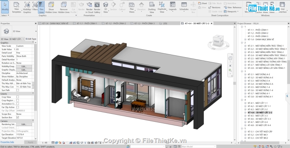 Bản vẽ revit biệt thự 1 tầng,Revit biệt thự 1 tầng,File revit biệt thự 1 tầng,File revit biệt thự 11.95x18.2m,Bản vẽ biệt thự 1 tầng