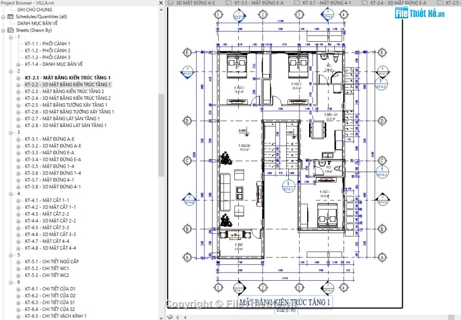 Bản vẽ revit biệt thự 1 tầng,Revit biệt thự 1 tầng,File revit biệt thự 1 tầng,File revit biệt thự 11.95x18.2m,Bản vẽ biệt thự 1 tầng