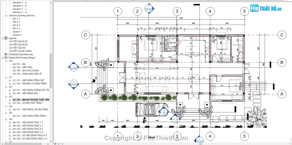 File revit Biệt thự vườn,Bản vẽ revit Biệt thự vườn,revit biệt thự 1 tầng,File revit Biệt thự 1 tầng