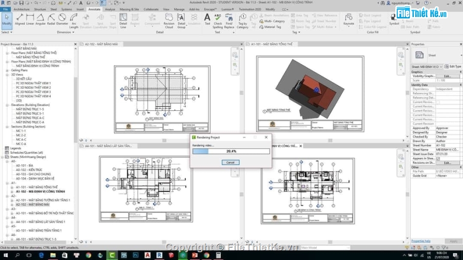 File revit Biệt thự vườn,Bản vẽ revit Biệt thự vườn,revit biệt thự 1 tầng,File revit Biệt thự 1 tầng