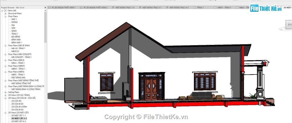 File revit Biệt thự vườn,Bản vẽ revit Biệt thự vườn,revit biệt thự 1 tầng,File revit Biệt thự 1 tầng