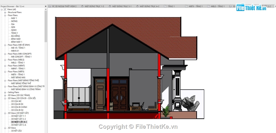 File revit Biệt thự vườn,Bản vẽ revit Biệt thự vườn,revit biệt thự 1 tầng,File revit Biệt thự 1 tầng