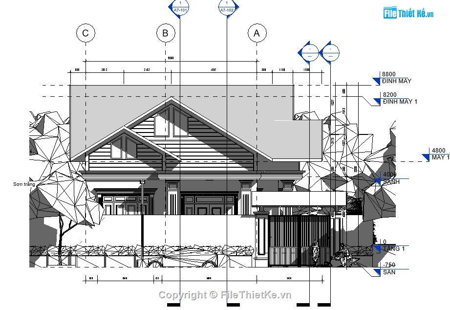 File revit Biệt thự vườn,Bản vẽ revit Biệt thự vườn,revit biệt thự 1 tầng,File revit Biệt thự 1 tầng