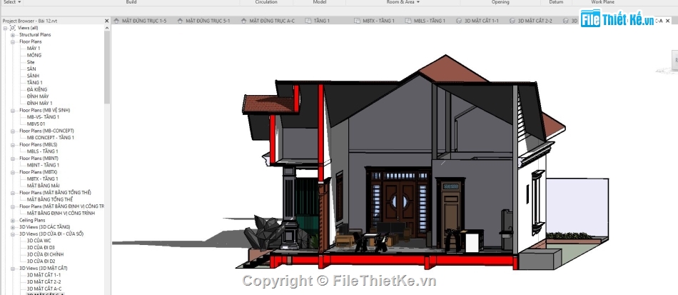 File revit Biệt thự vườn,Bản vẽ revit Biệt thự vườn,revit biệt thự 1 tầng,File revit Biệt thự 1 tầng