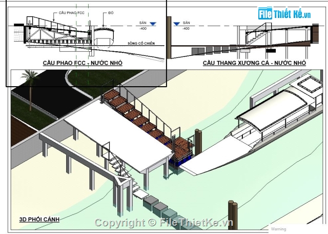 Cầu phao nổi FCC,Cầu phao nổi,công trình revit,cầu phao nước lớn,cầu phao nước nhỏ,Phối cảnh cầu phao