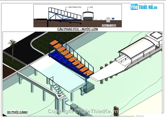 Cầu phao nổi FCC,Cầu phao nổi,công trình revit,cầu phao nước lớn,cầu phao nước nhỏ,Phối cảnh cầu phao