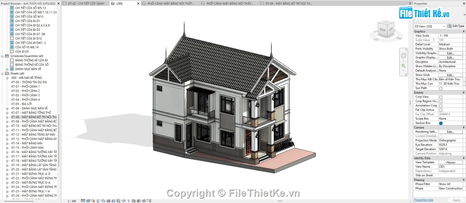 File revit nhà mái thái,hồ sơ full thiết kế nhà mái thái,bản vẽ full kiến trúc nhà 2 tầng,kiến trúc nhà 2 tầng,revit nhà mái thái 2 tầng