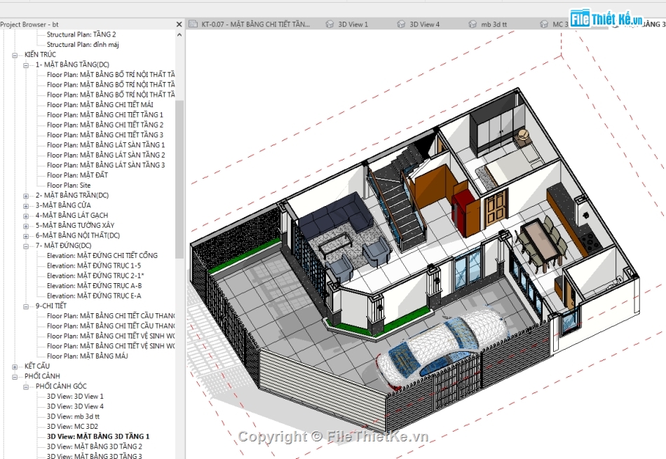 revit biệt thự 3 tầng,File revit biệt thự 3 tầng,Bản vẽ revit biệt thự 3 tầng,Biệt thự 3 tầng 9.25x13.8m,Bản vẽ biệt thự 3 tầng