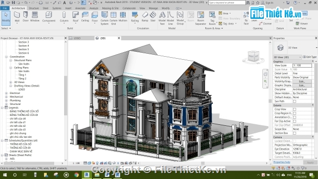 kiến trúc biệt thự,kiến trúc 3 tầng,revit biệt thự,file revit biệt thự,file revit biệt thự đẹp