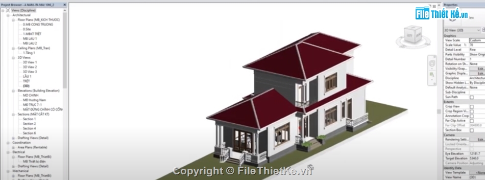 revit biệt thự 2 tầng,file revit biệt thự,bản vẽ revit biệt thự 2 tầng,phối cảnh ngoại thất nhà 2 tầng
