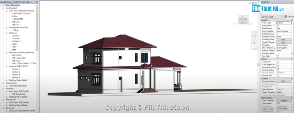 revit biệt thự 2 tầng,file revit biệt thự,bản vẽ revit biệt thự 2 tầng,phối cảnh ngoại thất nhà 2 tầng