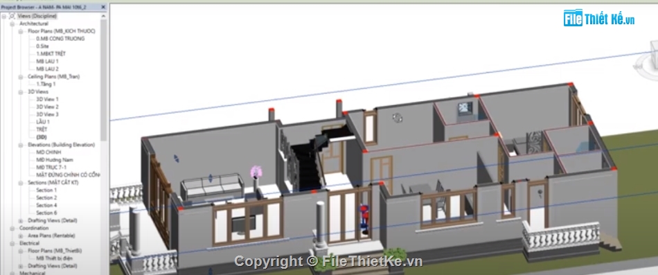 revit biệt thự 2 tầng,file revit biệt thự,bản vẽ revit biệt thự 2 tầng,phối cảnh ngoại thất nhà 2 tầng