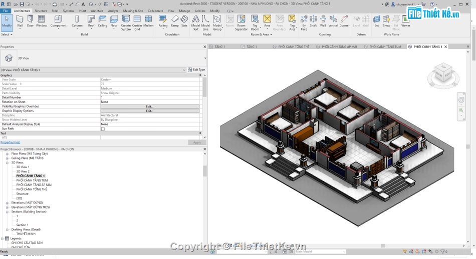 Biệt thự  9.3x15.4m,Kiến trúc Biệt thự vườn,Biệt thự revit