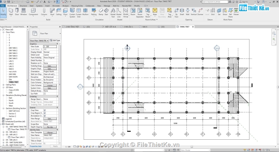 kiến trúc chùa phước long,revit chùa 3 tầng,kiến chùa đẹp,revit thiết kế chùa,kiến trúc đình chùa