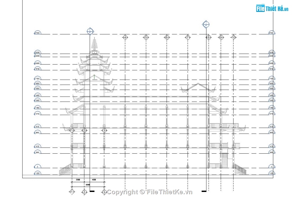 kiến trúc chùa phước long,revit chùa 3 tầng,kiến chùa đẹp,revit thiết kế chùa,kiến trúc đình chùa