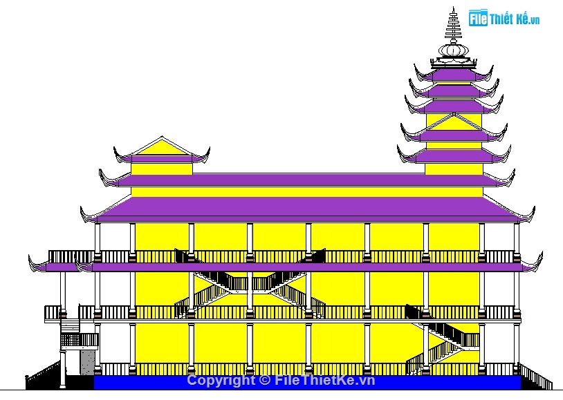 kiến trúc chùa phước long,revit chùa 3 tầng,kiến chùa đẹp,revit thiết kế chùa,kiến trúc đình chùa