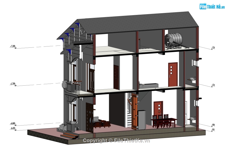 Biệt thự 2 tầng mái thái,revit biệt thự 2 tầng,biệt thự 2 tầng revit,biệt thự 2 tầng file revit,biệt thự 2 tầng 7.5x11m