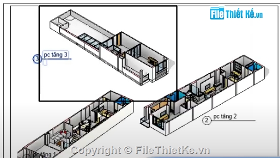 nhà phố 3 tầng revit,Revit nhà phố 3 tầng,file revit nhà phố 3 tầng,revit nhà phố,Nhà phố 3 tầng 5.38x22.85m