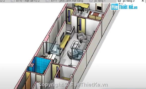 nhà phố 3 tầng revit,Revit nhà phố 3 tầng,file revit nhà phố 3 tầng,revit nhà phố,Nhà phố 3 tầng 5.38x22.85m