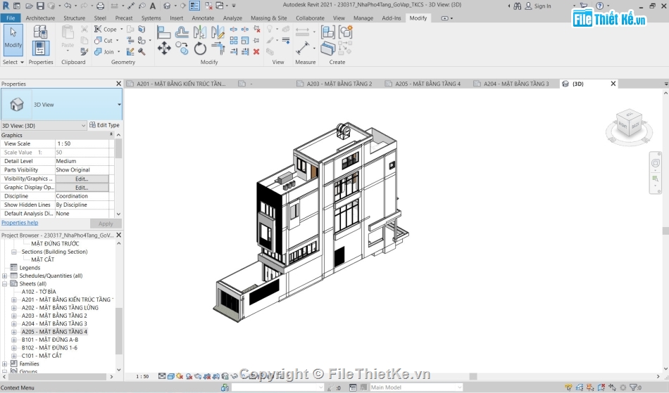 Nhà phố 4 tầng,revit nhà phố 4 tầng,nhà phố 4 tầng file revit,bản vẽ nhà phố 4 tầng,nhà phố 4 tầng 4.2x18m