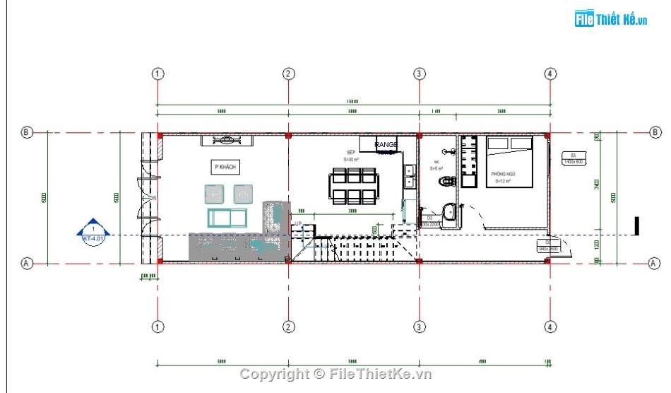 revit nhà phố,revit nhà phố 5x15m,revit nhà phố 3 tầng 7.5x14