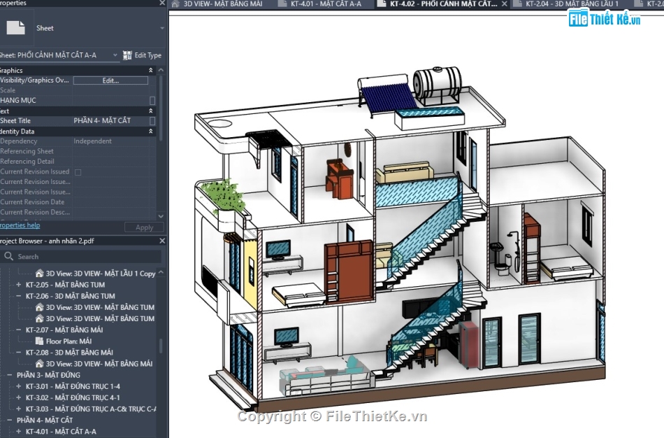 revit nhà phố,revit nhà phố 5x15m,revit nhà phố 3 tầng 7.5x14
