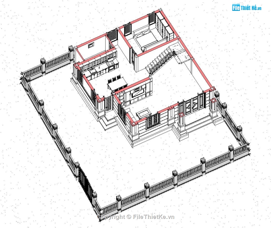 biệt thự 2 tầng,kiến trúc biệt thự 2 tầng,bản vẽ revit biệt thự,biệt thự 2 tầng mái thái