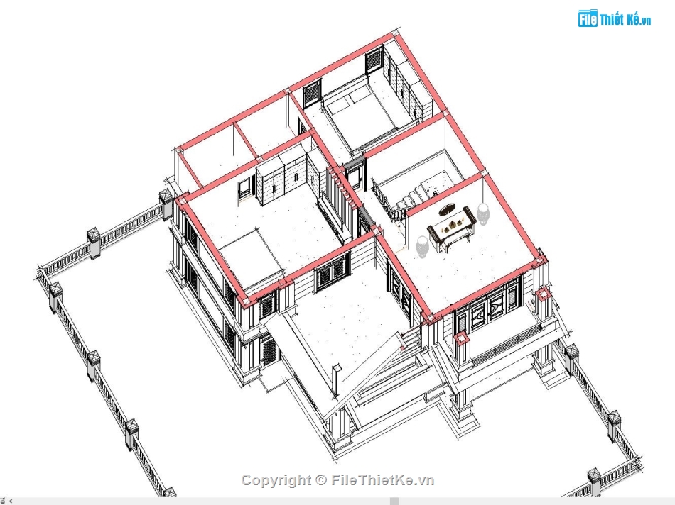 biệt thự 2 tầng,kiến trúc biệt thự 2 tầng,bản vẽ revit biệt thự,biệt thự 2 tầng mái thái