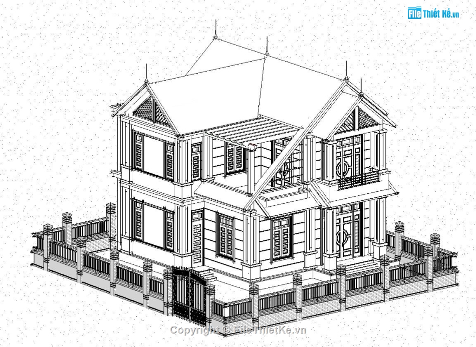 biệt thự 2 tầng,kiến trúc biệt thự 2 tầng,bản vẽ revit biệt thự,biệt thự 2 tầng mái thái