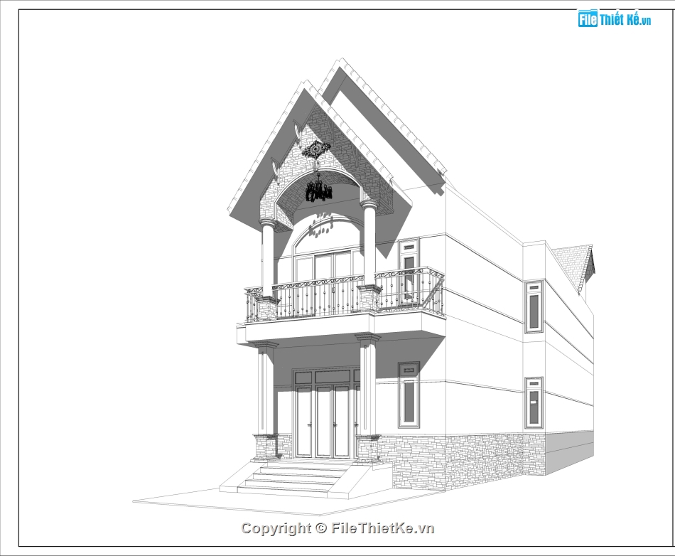 nhà 2 tầng,revit nhà 2 tầng,nhà 2 tầng mái thái