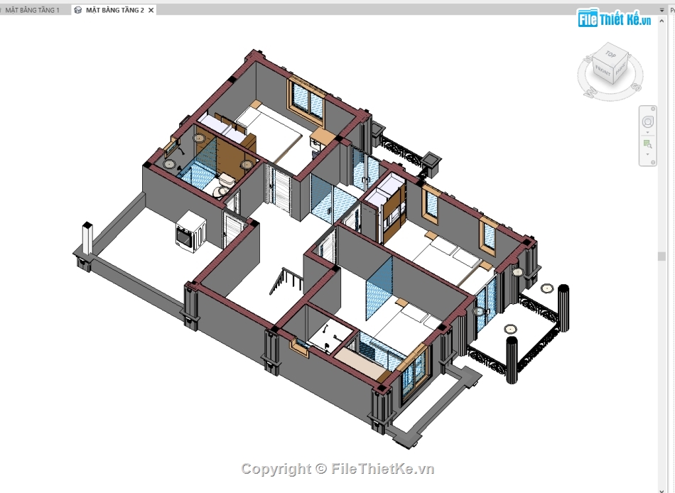 revit nhà 2 tầng,biệt thư 2 tầng 9.6x13.7m,file revit nhà 2 tầng,mẫu revit biệt thự 2 tầng,bản vẽ revit biệt thự 2 tầng