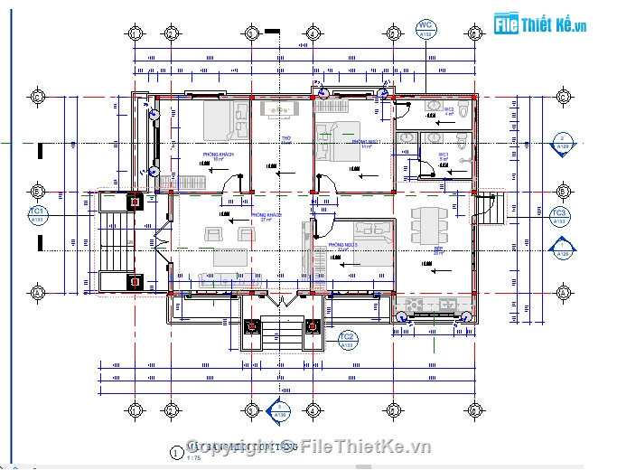 File revit Nhà cấp 4,revit Nhà cấp 4,bản vẽ  revit Nhà cấp 4,revit Nhà cấp 4 mái thái,Nhà cấp 4 mái thái 8.7x15m