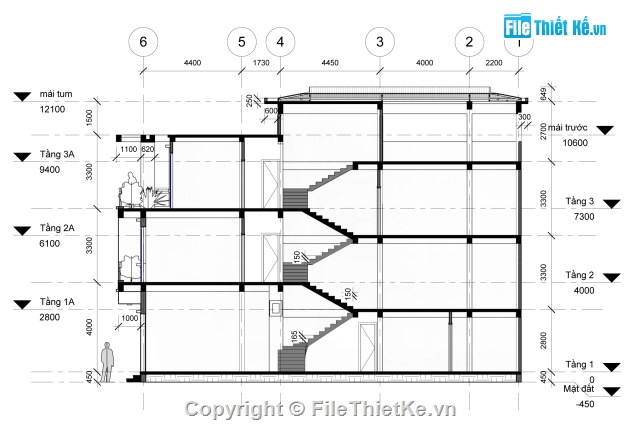 nhà mặt phố,nhà phố 4 x 17m,File revit nhà lệch tầng,bản vẽ revit nhà phố,revit nhà 3 tầng