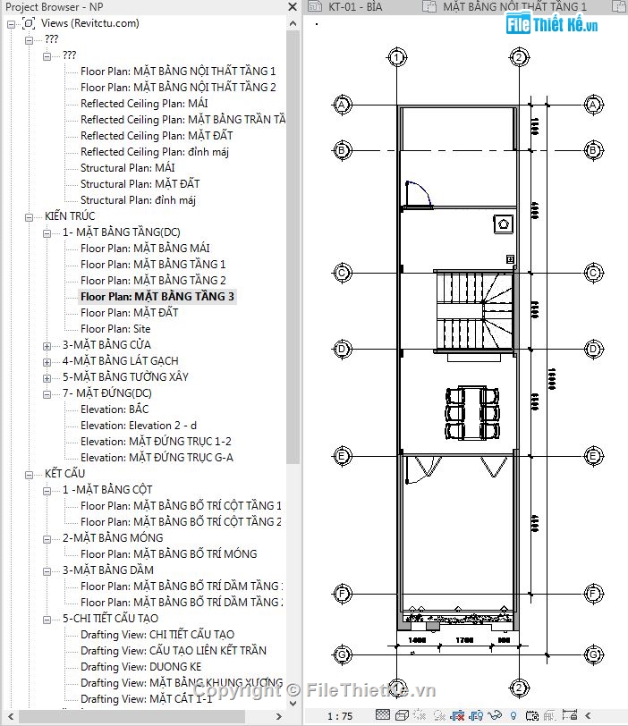 Bản vẽ revit nhà phố 3 tầng,File revit nhà phố 3 tầng,revit nhà phố 3 tầng,bản vẽ nhà phố 3 tầng,revit nhà phố 3 tầng 4x18m