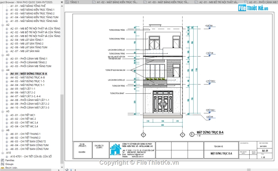 File Revit Nhà phố,File revit nhà phố 3 tầng,Nhà phố 3 tầng revit,revit Nhà phố 3 tầng 5x20m