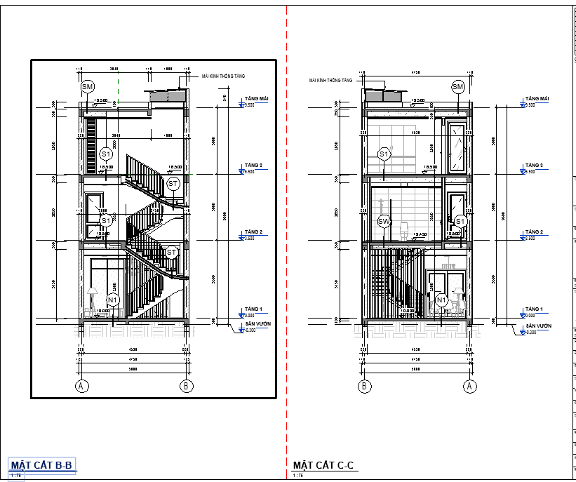 nhà phố 3 tầng,nhà 3 tầng,revit,kết cấu chi tiết