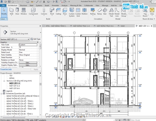 nhà 3 tầng,nhà phố 3 tầng,nhà phố 3.5 tầng,Nhà phố 3 tầng 5.1x11..55m,Bản vẽ Revit nhà phố 3 tầng,bản vẽ nhà phố 3 tầng