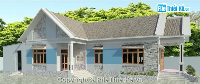 nhà trệt mái thái,Revit nhà 1 tầng kt 6x18,nhà mái thái,bản vẽ revit nhà 1 tầng,thiết kế nhà 1 tầng revit