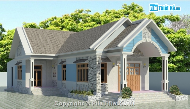 nhà trệt mái thái,Revit nhà 1 tầng kt 6x18,nhà mái thái,bản vẽ revit nhà 1 tầng,thiết kế nhà 1 tầng revit