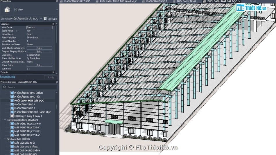revit kết cấu nhà xưởng,revit nhà xưởng,revit xưởng,model revit nhà xưởng