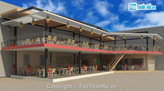 revit quán cafe 15x30m,quán cà phê,Mẫu quán cà phê,xưởng thép tiền chế,thiết kế quán cafe