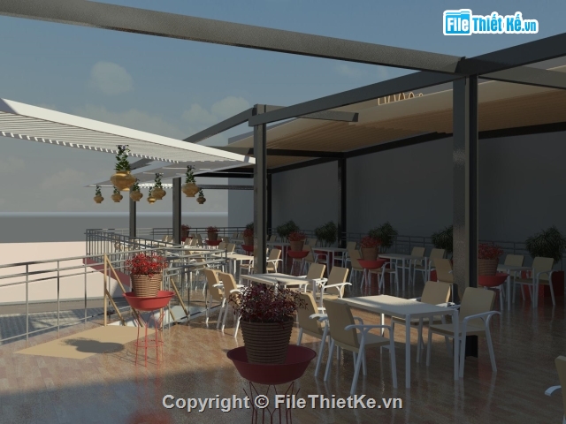 revit quán cafe 15x30m,quán cà phê,Mẫu quán cà phê,xưởng thép tiền chế,thiết kế quán cafe