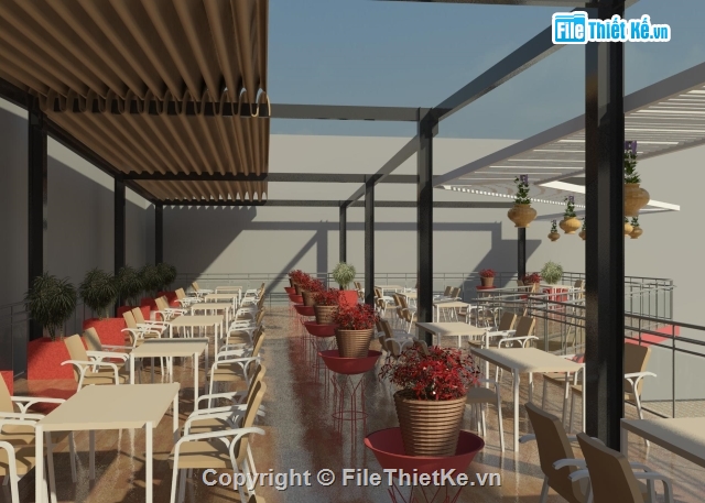 revit quán cafe 15x30m,quán cà phê,Mẫu quán cà phê,xưởng thép tiền chế,thiết kế quán cafe