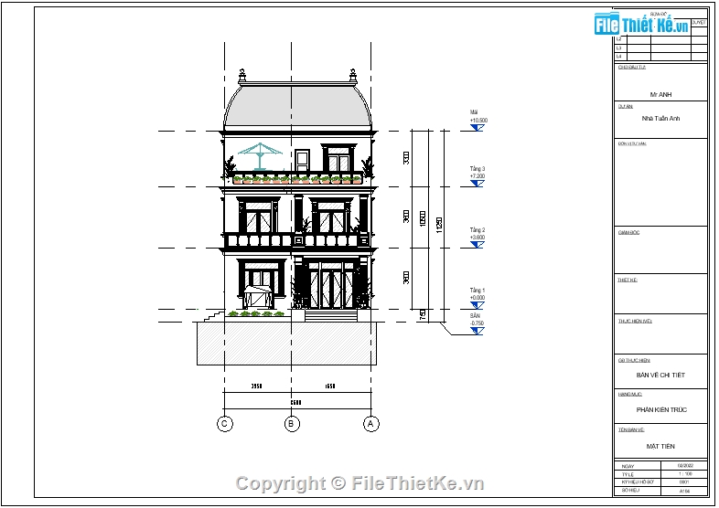 kiến trúc 3 tầng,biệt thự 3 tầng,revit biệt thự 3 tầng,file revit biệt thự