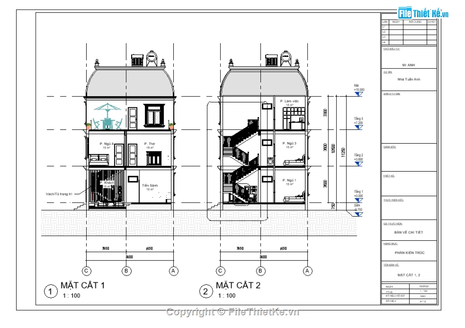 kiến trúc 3 tầng,biệt thự 3 tầng,revit biệt thự 3 tầng,file revit biệt thự