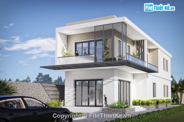 File revit thiết kế nhà phố 2 tầng 9.2x19.5m Full 3DVIEW phối cảnh